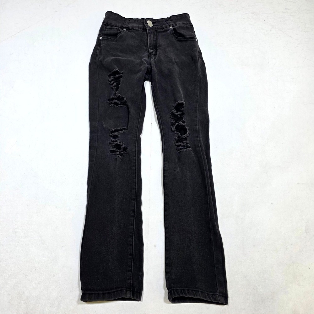 T&Y Fashion Distressed Jeans Girls 12 Black Ripped Straight Leg Denim Grunge
